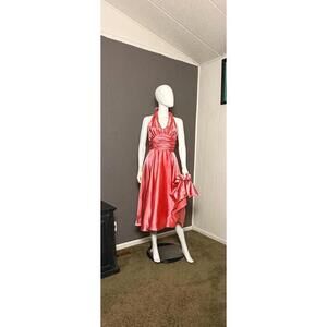 1990's Bubblegum Pink Satin Halter Dress Marilyn Halter Dress
